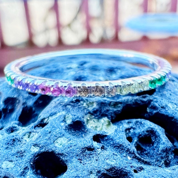 Ruby, Emerald or Sapphire Skinny Bands Sterling Silver 925, Stacking rings - Picture 7 of 13